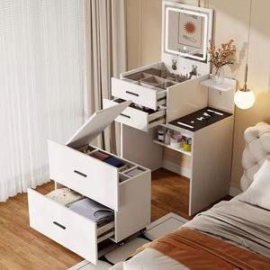 Multifunctional Classic Durable Dressing Table Led Mirror Storage Bedside Nightstand Panel Small Spaces Makeup <b>Vanity</b> <b>Bedroom</b> - Product Image 4