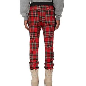 Pantalon de jogging sport pour homme, coupe slim, à carreaux rouges, avec fermeture éclair à la cheville et bande latérale, vente en gros - Product Image 5