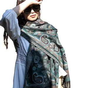 Écharpe-châle double usage pour femme, en <span class=keywords><strong>imitation</strong></span> cachemire épaissi, motif Paisley, style ethnique occidental Feuille du Sichuan, pour l'automne et l'hiver, idéale pour les voyages - Product Image 5