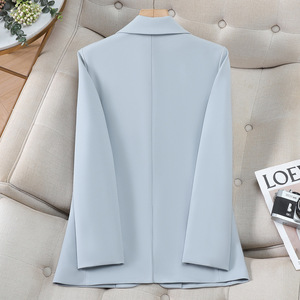 Women's Blazer Gray Blue Solid Color Slim Fit Polyester Fiber 96 Spandex 4 Worsted Commuting Wear - Product Image 4