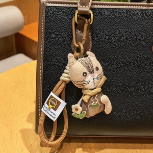 Porte-clés Vantage portable en forme d'animal de dessin animé, fait main en tissu doux, avec fleur 3D et motif chat, pour femme, breloque de sac à main - Product Image 5