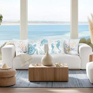 4 taies d'oreiller de plage, motif étoile de mer corail, bleu océan, housse de coussin de canapé, décoration de canapé-lit pour la maison - Product Image 3