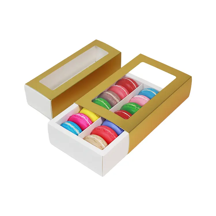 custom printing logo food grade cardboard folding box macarons snack drawer box with transparent window