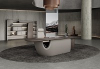 Bureau de direction moderne de luxe en panneaux de bois avec tiroir de rangement, taille/logo personnalisable, table d'ordinateur à usage commercial