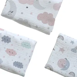 Barboteuses bébé en coton peigné Tissu imprimé en mousseline Impression numérique personnalisée en coton Tissu gaze crêpe froissé