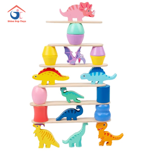 Tour d'empilage éducative amusante de dinosaure de jeu de table interactif pour des blocs d'amusement d'équilibre d'enfants et jouets d'empilage - Product Image 1