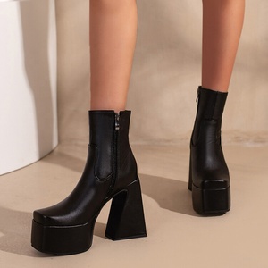 Big Feet Size 48 Women Platform Boots High <b>Block</b> Heel Shoes Short Ankle Booties Square Toe Side Zipper Custom - Product Image 2