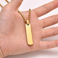 Collier pendentif barre longue en acier inoxydable personnalisé avec logo gravé, pour homme et femme, argenté, noir, géométrique, barre verticale
