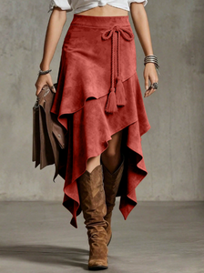 Gonne Vintage Western da Cowgirl in Morbida Finta Pelle Scamosciata, Eleganti Gonne Asimmetriche Boho con <span class=keywords><strong>Frange</strong></span> e Nappe per Donna - Product Image 4