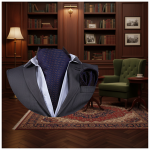 Ensemble de foulards Ascot en soie géométriques or et bleu marine Exve Exclusive, collection élégante de foulards pour hommes en provenance de Turquie - Product Image 3