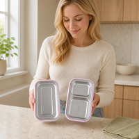 AHLE1089/Boîte à lunch portable à trois compartiments pour étudiants et employés de bureau, conservation de la chaleur, récipient alimentaire en plastique de 0 à 1 L