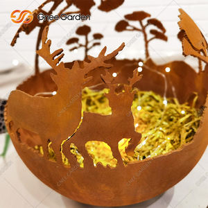 Braseros Pequeños de Acero Corten Rojo Oxidado, Certificación CE, 2mm de Grosor, Esfera Metálica para Exteriores para Todas las Estaciones con Luces, Apto para Leña - Product Image 3