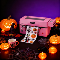 Machine d'impression DTF UV rose Haolic avec film direct DX7 A3 pour gobelets autocollants, idéale pour les petites entreprises avec une utilisation facile