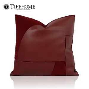 Tiff Home High Quality 45*45cm Red Faux Leather Splicing Festive High-end Eco-friendly Cushion Cover