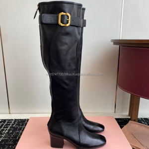 Nuevos Estilos de Botas Altas hasta la Rodilla con Punta Cuadrada y Cierre de Cremallera en Cuero de Microfibra para Mujer, Otoño/Invierno, Zapatos de Tacón Cuadrado de Diseñador de Lujo para Mujeres - Product Image 3