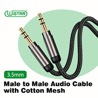 Câble audio auxiliaire Wistar plaqué or en nylon, mâle-mâle, 3,5 mm, avec gaine en coton
