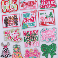 Patchs brodés de Noël thermocollants roses, motifs Coquette, Noeud de Noël, Casse-noisette, Arbre, pour vêtements, vestes, sacs à dos, décoration DIY