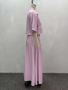 GX7189 Fashion 2025 Pakaian Wanita Vendor Busana Musim Panas Street Wear Atasan Lengan Pendek Bergaris dan Rok Maxi Set 2 Potong - Product Image 4