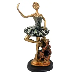 Toptan sanat reçine lady altın kadın dansçı heykeli dekorasyon oturma odası raf dekorasyon el sanatları