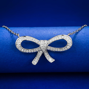 قلادة جديدة بشريط فيونكة من الفضة ، قلادة نسائية كلاسيكية بسيطة وعصرية ، قلادة ماسية بالكامل - Product Image 1