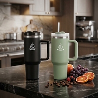 Gobelet isotherme personnalisé en acier inoxydable à double paroi de 40 oz avec poignée, design minimaliste écologique, isolation sous vide pour 6 à 12 heures