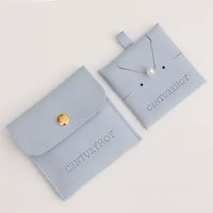 Grosir Tas Perhiasan Microfiber Biru Merak dengan Logo Klip Kalung Gelang Beludru Kantung Anting-Anting dengan Bantalan Sisipan