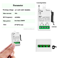 Télécommande sans fil 433 MHz, interrupteur mural 1 canal, 10A 110V-220V, portée 50m, circuit unidirectionnel