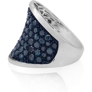 Round Cut Color Enhanced Blue Diamond <b>Domed</b> Engagement <b>Ring</b> Sterling Silver Women's 3.80 Cttw - Product Image 2
