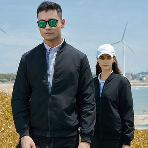 Waterproof Wear-resistant Plain Dyed Autumn 100% Polyester Windproof Zipper <b>Men's</b> Unisex Stand Collar Bomber <b>Jacket</b> - Product Image 3