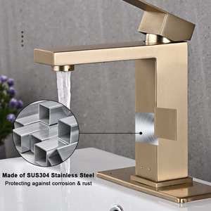 Robinet de lavabo carré en acier inoxydable 304, eau chaude et froide, pour lavabo de salle de bain, design moderne - Product Image 2