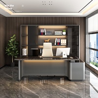 Bureau de direction moderne haut de gamme noir, table de patron en bois de qualité E0 avec finition laquée piano brillante