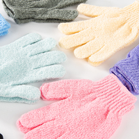 Prix Usine Gros Gant de Bain Exfoliant Double Texture pour Femmes et Hommes, Boucle de Suspension, 5 Doigts, en Nylon Rose