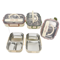 Thermisch Isolierte Edelstahl Bento Lunchbox für Kinder BPA-Frei Mikrowellengeeignet 2 Fächer Auslaufsicher Schulset