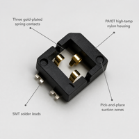 Connecteur de capteur de glucose 3 broches SMT 1,5 mm ultra-plat pour transmetteur CGM PCB plaqué or PA10T avec bande porteuse noire OEM RoHS