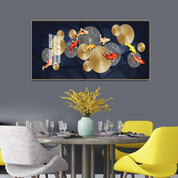 Peinture Murale de Luxe : Affiches et Impressions Grand Format de Carpes Koi Dorées et Lotus – Art Mural en Porcelaine Cristalline pour la Maison