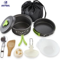 Kit de désordre en aluminium anodisé d'équipement de cuisinier extérieur portatif pour la randonnée des poêles à frire Batterie de cuisine de camping