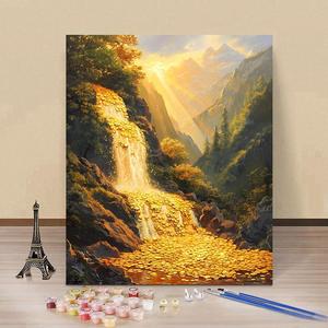 ภาพวาดสีน้ำมันดิจิทัลบนผ้าใบลายต้นไม้แห่งโชคลาภ น้ำไหลวนสร้างความมั่งคั่ง  แบบ DIY ขนาดปรับแต่งได้ - Product Image 2