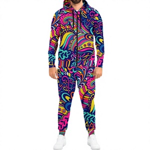 Men's Hooded Full <b>Zip</b> Tracksuit Geometric Print Polyester Streetwear <b>Jogger</b> Outfit Spring Breathable With Side <b>Pockets</b> - Product Image 1