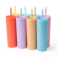 Nouveau Gobelet Isotherme Fin en Plastique Mat de 20 oz à Double Paroi avec Paille, Anti-fuite, Sans BPA, Logo Personnalisé, OEM