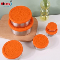 Ensemble de boîtes à déjeuner Bento pour enfants, boîte à Bento ronde étanche à l'air récipient à Sauce en acier inoxydable récipient alimentaire rond avec couvercle en silicone