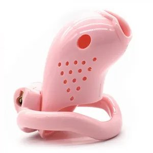 Free Custom Box - Plastic Cock Cage Male Chastity Devices For Men Pink Stomata Penis Ring With 4Size Fish Head Shape Lock