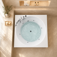 Baignoire balnéo carrée murale avec cuve de trempage ronde et robinet à poignée croisée 1300x1300mm