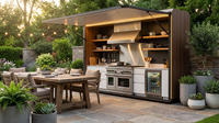 Set Dapur Luar Ruangan Modular Modern dari Baja Anti Karat dengan Grill BBQ, Wastafel, dan Kulkas