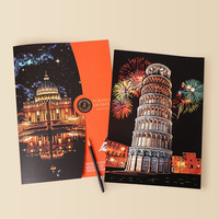 Architecture colorée nuit paysage peinture paysage papier d'art à gratter autour du monde cadeau d'anniversaire créatif