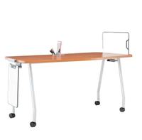 Table de formation pliante à plateau rabattable, bureau mobile avec plateau aspect bois, roulettes et panneau tableau blanc suspendu amovible