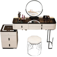 Table de Maquillage Princesse Multifonctionnelle en Bois Massif et Fer Forgé avec Recharge Sans Fil et Éclairage LED pour Chambre à Coucher – Vente en Gros