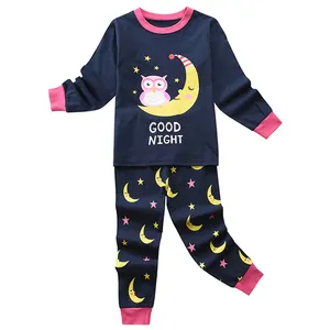 Carino luna gufo stampa little girls pigiami per bambini lungo manica pigiama set