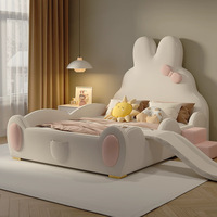 Lit Moderne de Princesse Dessin Animé pour Filles, avec Barrière Lapin Rose, Lit Bébé Fille en Bois Créatif, Glissant et Équipé d'une Protection
