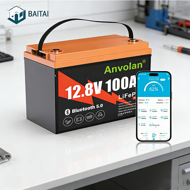 Deep Cycle 12.8V 100Ah LiFePO4 Battery Bluetooth Smart Monitoring Solar Power Storage System