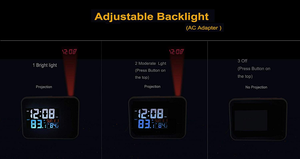 Horloge de bureau numérique électronique radiocommandée <span class=keywords><strong>avec</strong></span> <span class=keywords><strong>projection</strong></span>, 180° de rotation, télécommande sans fil, capteur, affichage de la température et rétroéclairage - Product Image 6